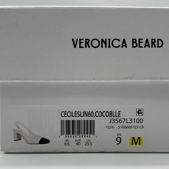 Veronica Beard Cecile Slingback Pumps Ivory Croc Leather Black Cap Toe Size 9M - Picture 12 of 14